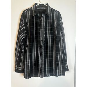 R&R Casual Men’s Plaid Button Down Shirt Black White XL NWT